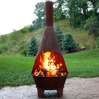 Sunnydaze Large Chiminea Outdoor Fireplace with Grill Grate, Rustic, 75" | Easy Assembly, Durable Steel Metal Chiminea Fire Pit, Wood Burning, outside Chimney Firepit for Patio, Deck, or Backyard