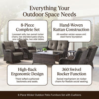 8 Pieces Patio Furniture Sets with Swivel Rocking Chairs,High-Back Rattan Patio Outdoor Conversation Set with 2-Seat Sofa & Coffee Table for Porch Deck Backyard Poolside — Results & Stats