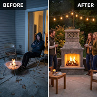 Outdoor Fireplace Built for Smaller Patios, Firebrick Core, Complete Assembly Kit, 6 Foot Height — Before & After