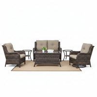Patio Furniture Set Designed for Outdoor Entertaining, 8 Pieces, Swivel Rocking Chairs, Rattan Weave