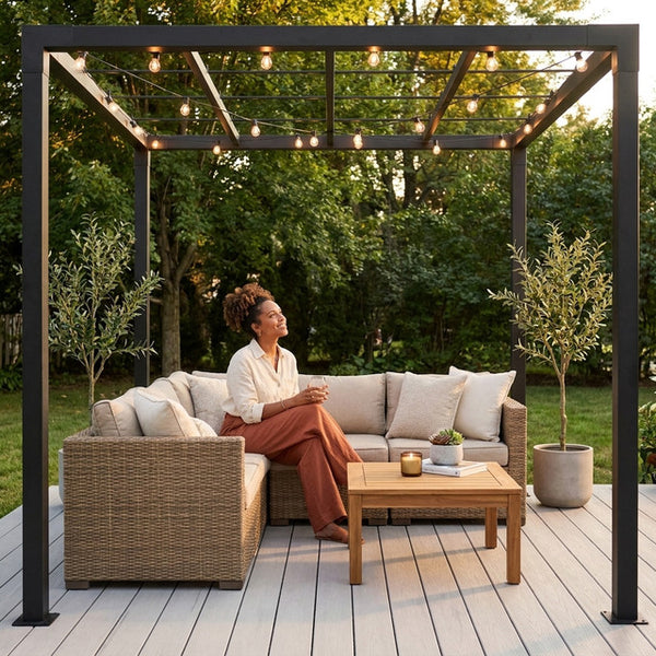 Aluminum Pergola Built for Outdoor Living, 8 Ft x 8 Ft, Matte Black Powder Coat, Easy Assembly