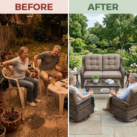 8 Pieces Patio Furniture Sets with Swivel Rocking Chairs,High-Back Rattan Patio Outdoor Conversation Set with 2-Seat Sofa & Coffee Table for Porch Deck Backyard Poolside — Before & After