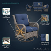 Patio Furniture Set 6-Piece Outdoor Patio Conversation Set with Blue Cushions Lawn Furniture — How It Works