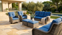Patio Furniture Set 6-Piece Outdoor Patio Conversation Set with Blue Cushions Lawn Furniture — Lifestyle