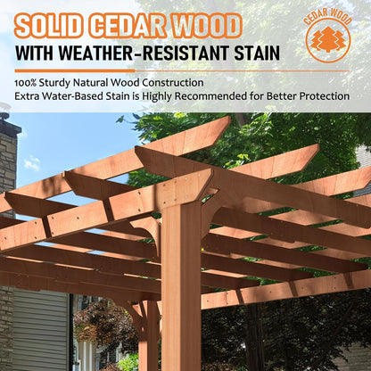 10' X 12' Patio Pergola, Cedar Wood Pergolas with Solid Structure, Pergola Kits, Outdoor Pergolas and Gazebos with Slatted Trellis Roof for Deck Backyard Grill Party Garden