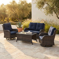 8 Pieces Patio Furniture Sets with Swivel Rocking Chairs,High-Back Rattan Patio Outdoor Conversation Set with 2-Seat Sofa & Coffee Table for Porch Deck Backyard Poolside — Studio Shot