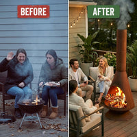 Large Chiminea Outdoor Fireplace with Grill Grate, Rustic, 75" | Easy Assembly, Durable Steel Metal Chiminea Fire Pit, Wood Burning, outside Chimney Firepit for Patio, Deck, or Backyard — Before & After