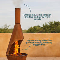 Sunnydaze Large Chiminea Outdoor Fireplace with Grill Grate, Rustic, 75" | Easy Assembly, Durable Steel Metal Chiminea Fire Pit, Wood Burning, outside Chimney Firepit for Patio, Deck, or Backyard