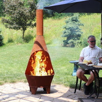 Sunnydaze Large Chiminea Outdoor Fireplace with Grill Grate, Rustic, 75" | Easy Assembly, Durable Steel Metal Chiminea Fire Pit, Wood Burning, outside Chimney Firepit for Patio, Deck, or Backyard