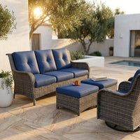 Patio Furniture Set 6-Piece Outdoor Patio Conversation Set with Blue Cushions Lawn Furniture — Studio Shot
