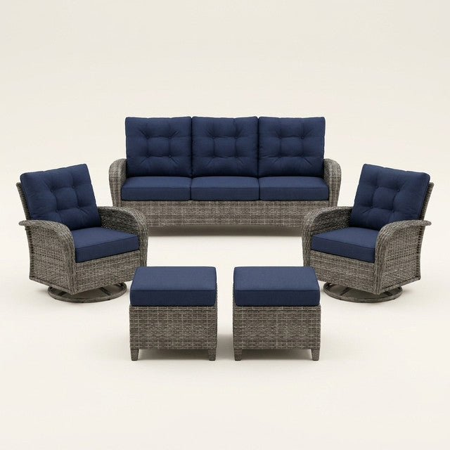 Patio Furniture Set 6-Piece Outdoor Patio Conversation Set with Blue Cushions Lawn Furniture — Studio Shot