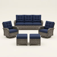 Patio Furniture Set 6-Piece Outdoor Patio Conversation Set with Blue Cushions Lawn Furniture — Studio Shot