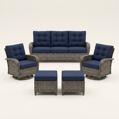 Outdoor Patio Conversation Set Built for Lasting Comfort, 6-Piece Steel Frame, Swivel Rockers, High-Density Cushions