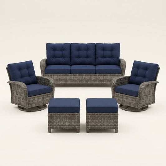 Patio Furniture Set 6-Piece Outdoor Patio Conversation Set with Blue Cushions Lawn Furniture — Studio Shot