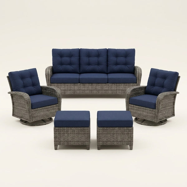 Patio Furniture Set 6-Piece Outdoor Patio Conversation Set with Blue Cushions Lawn Furniture — Studio Shot