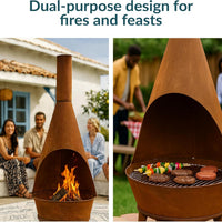 Sunnydaze Large Chiminea Outdoor Fireplace with Grill Grate, Rustic, 75" | Easy Assembly, Durable Steel Metal Chiminea Fire Pit, Wood Burning, outside Chimney Firepit for Patio, Deck, or Backyard