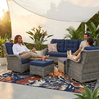 Patio Furniture Set 6-Piece Outdoor Patio Conversation Set with Blue Cushions Lawn Furniture — Lifestyle