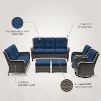Patio Furniture Set 6-Piece Outdoor Patio Conversation Set with Blue Cushions Lawn Furniture — infographic
