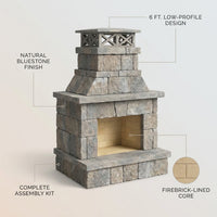 Outdoor Fireplace Built for Smaller Patios, Firebrick Core, Complete Assembly Kit, 6 Foot Height — infographic