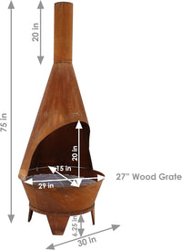 Sunnydaze Large Chiminea Outdoor Fireplace with Grill Grate, Rustic, 75" | Easy Assembly, Durable Steel Metal Chiminea Fire Pit, Wood Burning, outside Chimney Firepit for Patio, Deck, or Backyard