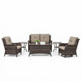 Patio Furniture Set Designed for Outdoor Entertaining, 8 Pieces, Swivel Rocking Chairs, Rattan Weave
