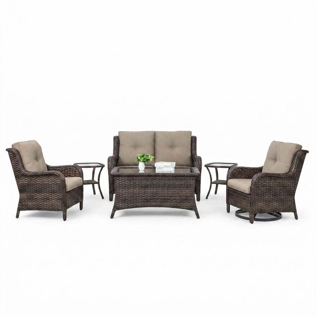 8 Pieces Patio Furniture Sets with Swivel Rocking Chairs,High-Back Rattan Patio Outdoor Conversation Set with 2-Seat Sofa & Coffee Table for Porch Deck Backyard Poolside — Studio Shot