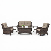 8 Pieces Patio Furniture Sets with Swivel Rocking Chairs,High-Back Rattan Patio Outdoor Conversation Set with 2-Seat Sofa & Coffee Table for Porch Deck Backyard Poolside — Studio Shot