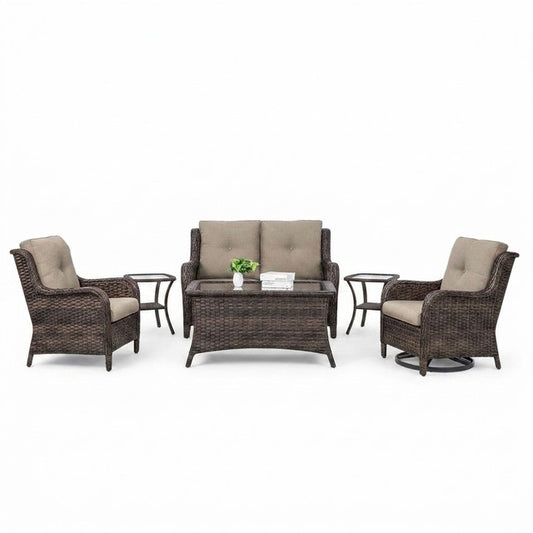 8 Pieces Patio Furniture Sets with Swivel Rocking Chairs,High-Back Rattan Patio Outdoor Conversation Set with 2-Seat Sofa & Coffee Table for Porch Deck Backyard Poolside — Studio Shot