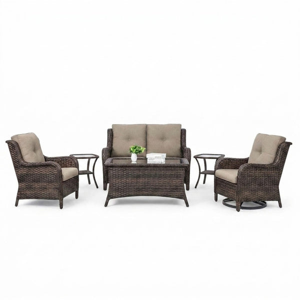 8 Pieces Patio Furniture Sets with Swivel Rocking Chairs,High-Back Rattan Patio Outdoor Conversation Set with 2-Seat Sofa & Coffee Table for Porch Deck Backyard Poolside — Studio Shot