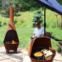 Sunnydaze Large Chiminea Outdoor Fireplace with Grill Grate, Rustic, 75" | Easy Assembly, Durable Steel Metal Chiminea Fire Pit, Wood Burning, outside Chimney Firepit for Patio, Deck, or Backyard