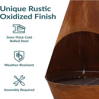 Sunnydaze Large Chiminea Outdoor Fireplace with Grill Grate, Rustic, 75" | Easy Assembly, Durable Steel Metal Chiminea Fire Pit, Wood Burning, outside Chimney Firepit for Patio, Deck, or Backyard