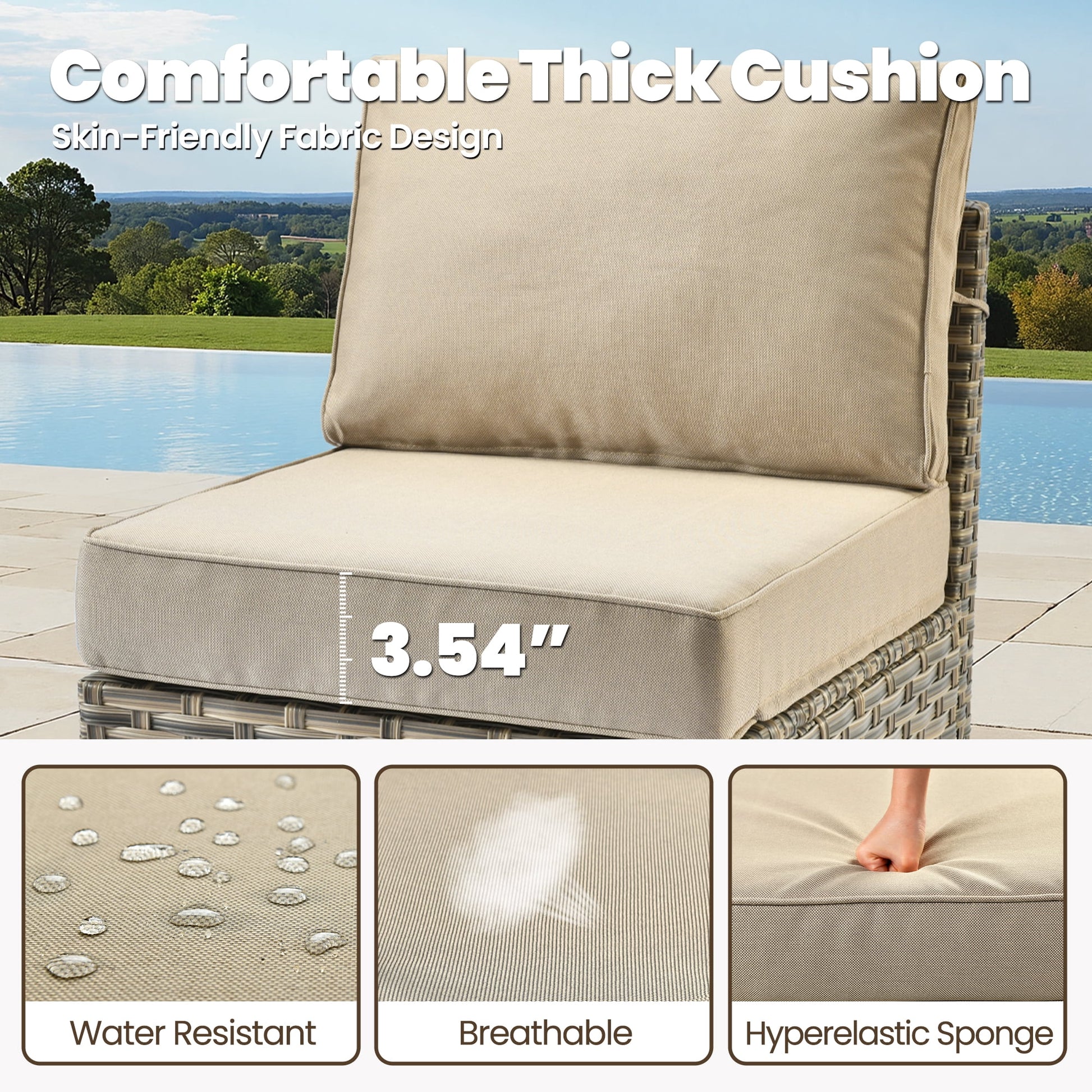 9 Pieces Patio Furniture Set outside Furniture Wicker Patio Conversation Set with Swivel Chairs, Outdoor Furniture for Garden, Beige